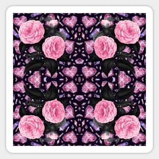 Crystal Hearts and Flowers Valentines Kaleidoscope pattern (Seamless) 4 Sticker